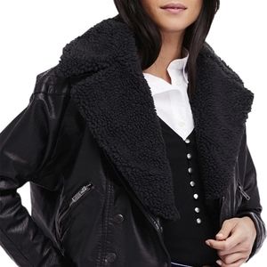 Free People Haley Vegan Leather Black Motorcycle Jacket Women's Size Medium
